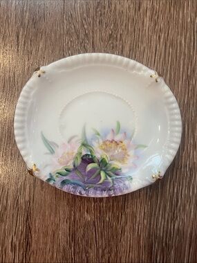 Vintage Rosetti Decorative White Porcelain Floral Dish with Gold Trim